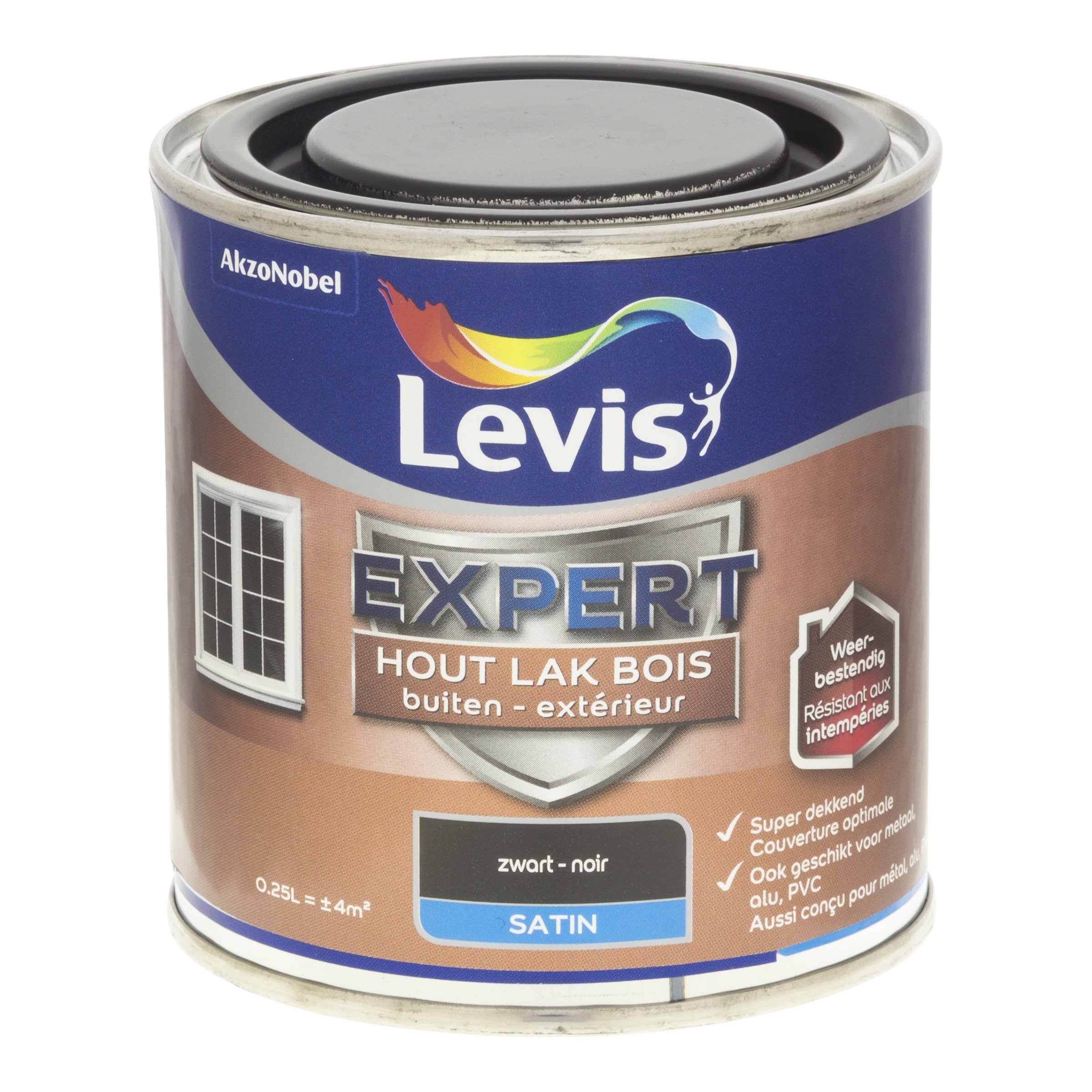 LAK EXPERT HOUT BUITEN SATIN 250 ML ZWART