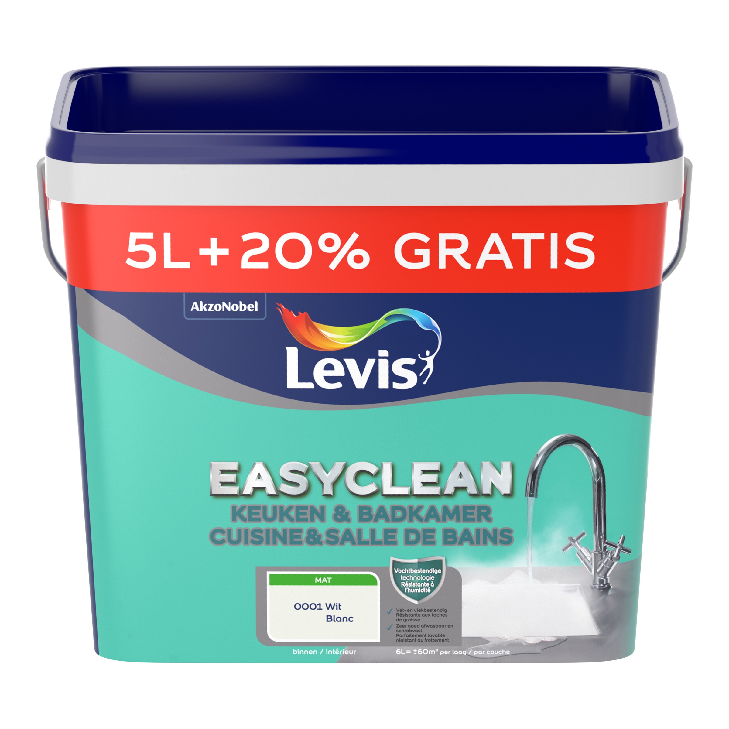 Muurverf Easyclean Keuken & Badkamer Wit 5+1 L