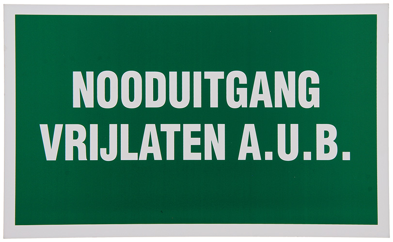 PICTOGRAM ''NOODUITGANG VRIJLATEN AUB'' 33X20CM