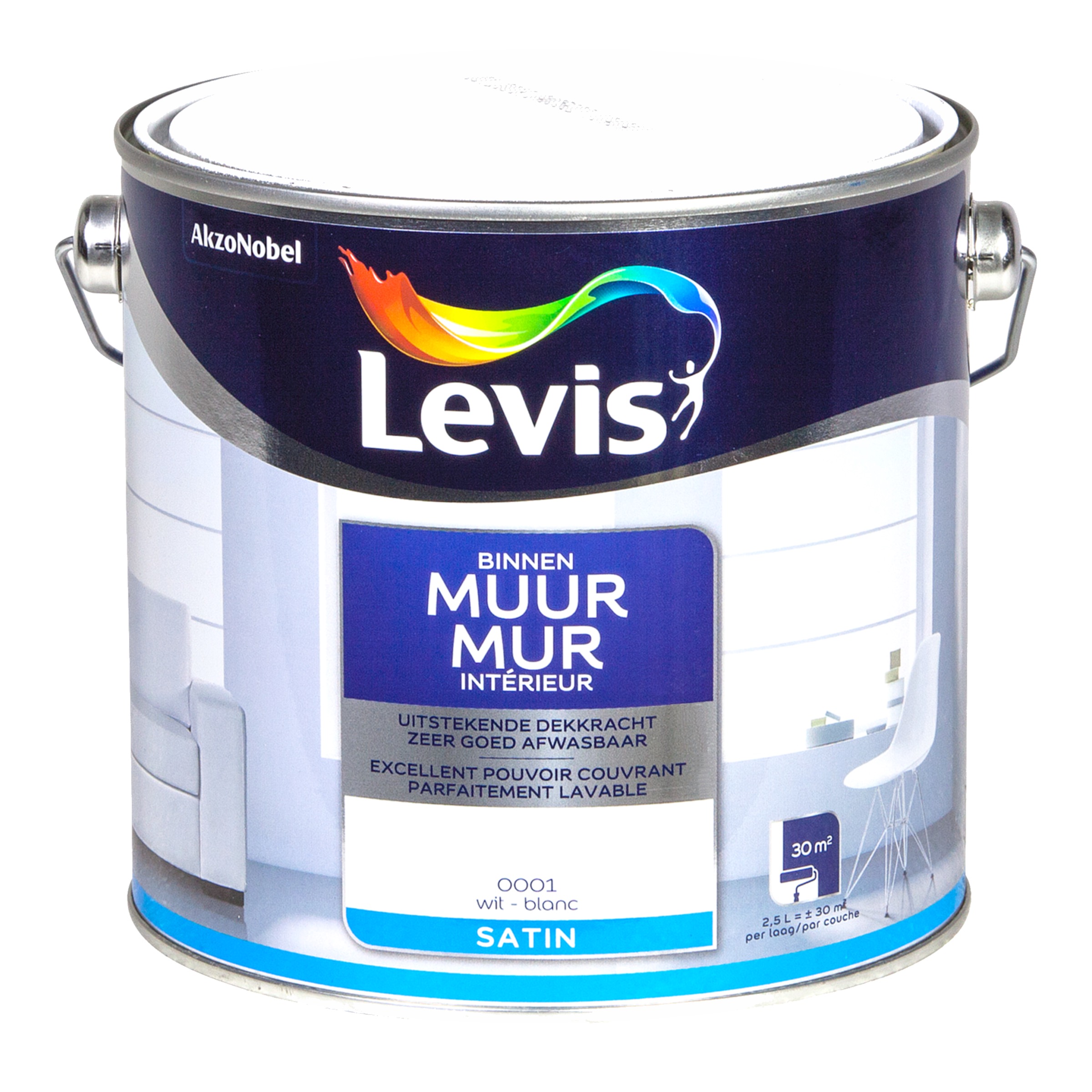 PLAFONDVERF MUR BINNEN SATIN WIT 2,5 L