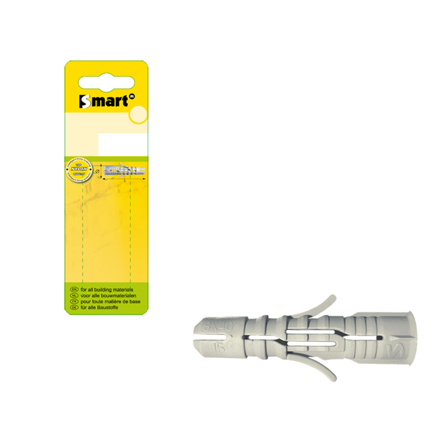 SMART NYLON PLUG MET BOORD Ø8X40 GRIJS